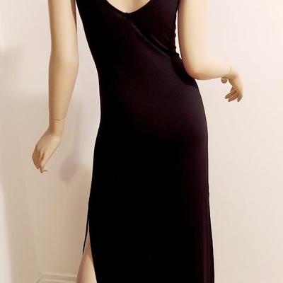 Vtg Maxi Sensual Jersey Dress with Gold Metal Loops at Shoulders