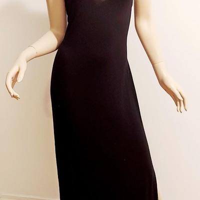 Vtg Maxi Sensual Jersey Dress with Gold Metal Loops at Shoulders