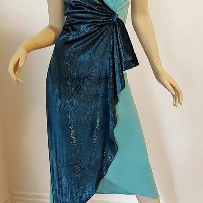 Pinko  Dress NWT Wrap Contrast Dress Aqua Crepe /Velour lame'  Rhinestone Shoulder Straps