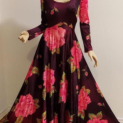 Vtg 1970s Miss Rubette Maxi Tie Dye Floral dress full sweep skirt