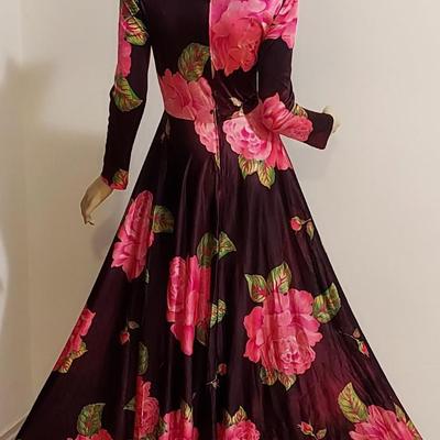 Vtg 1970s Miss Rubette Maxi Tie Dye Floral dress full sweep skirt