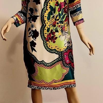 Vtg Silk Cache' Tunic Dress floral hand prunted