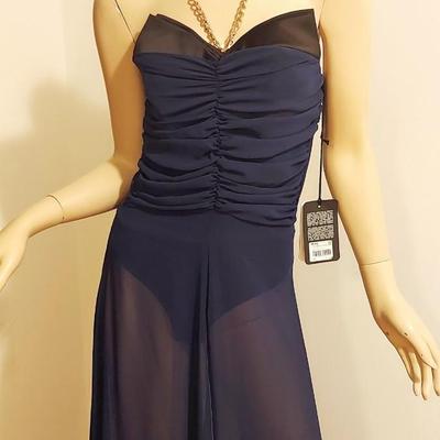 Rare NWT JIJIl Italy Maxi Chiffon Layering Strapless Dress  Gold Chain Neckline Body Suit Bodice