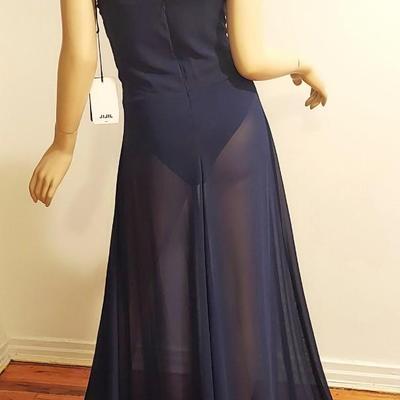 Rare NWT JIJIl Italy Maxi Chiffon Layering Strapless Dress  Gold Chain Neckline Body Suit Bodice