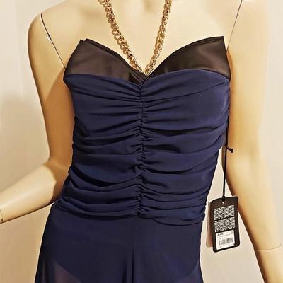 Rare NWT JIJIl Italy Maxi Chiffon Layering Strapless Dress  Gold Chain Neckline Body Suit Bodice