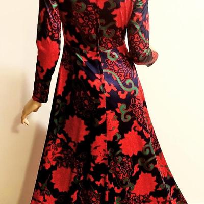 Vtg 1960's Emilio Borghese Maxi Hostess Gown Blue/Red Floral Design Italy