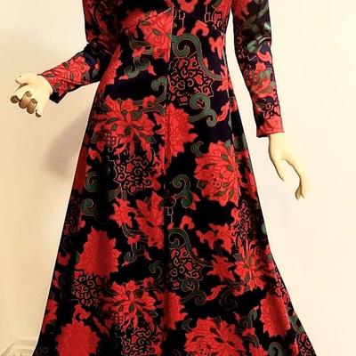 Vtg 1960's Emilio Borghese Maxi Hostess Gown Blue/Red Floral Design Italy