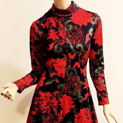 Vtg 1960's Emilio Borghese Maxi Hostess Gown Blue/Red Floral Design Italy