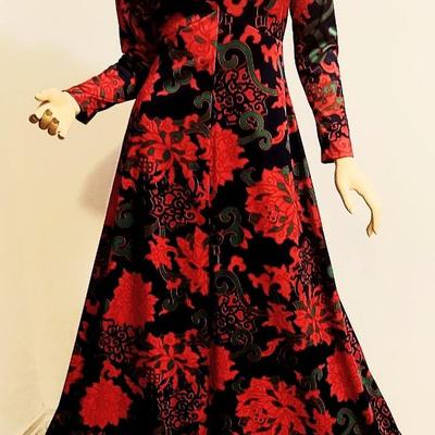 Vtg 1960's Emilio Borghese Maxi Hostess Gown Blue/Red Floral Design Italy