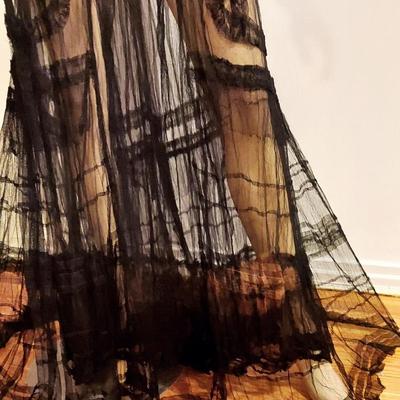 Antique Victorian 1890's  Museum Net Lace Skirt Ensemble Silk /Gelatin Sequins