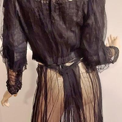 Antique Victorian 1890's  Museum Net Lace Skirt Ensemble Silk /Gelatin Sequins