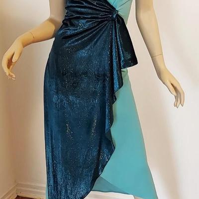 Pinko  Dress NWT Wrap Contrast Dress Aqua Crepe /Velour lame'  Rhinestone Shoulder Straps