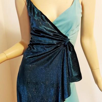 Pinko  Dress NWT Wrap Contrast Dress Aqua Crepe /Velour lame'  Rhinestone Shoulder Straps