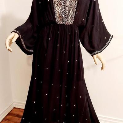 Boho Chic Silver embroidered Kaftan Maxi Dress