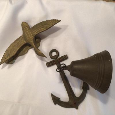 1083 Brass Goose Door Knocker & Nautical Bell