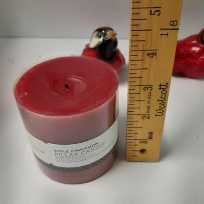 Two Goebel Germany red birds with an apple cinnamon walk Scented candle