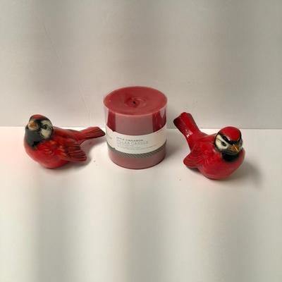 Two Goebel Germany red birds with an apple cinnamon walk Scented candle