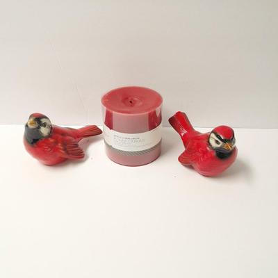 Two Goebel Germany red birds with an apple cinnamon walk Scented candle