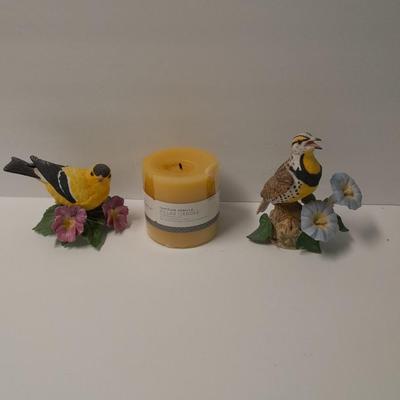 LENOX Western Meadowlark and American Goldfinch Fine porcelain Birds with Vanilla candle