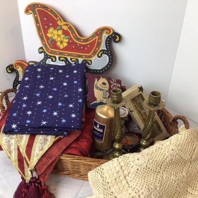1037 Basket of Holiday Decor & Candles