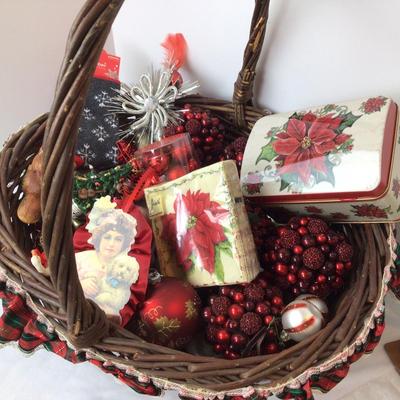 1036 Basket of Holiday Ornaments & Kimcraft Doll