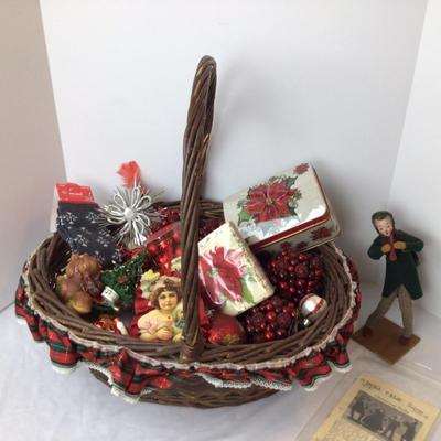 1036 Basket of Holiday Ornaments & Kimcraft Doll