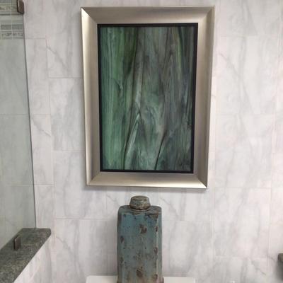 1020 Green Stained Glass & Pottery Jar