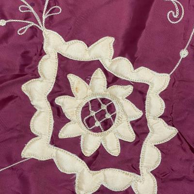 Twin Bedspread Burgundy & Tan Embroidered Appliqué