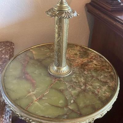 Antique Brass Kerosene Parlor Lamp With Onyx Table