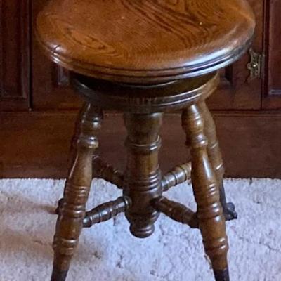 Antique Oak Piano Stool With Claw Feet On Glass Balls