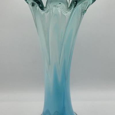Tall Blue Art Glass Vase