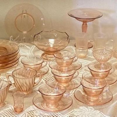 Large Lot Of Peach Depression Glass