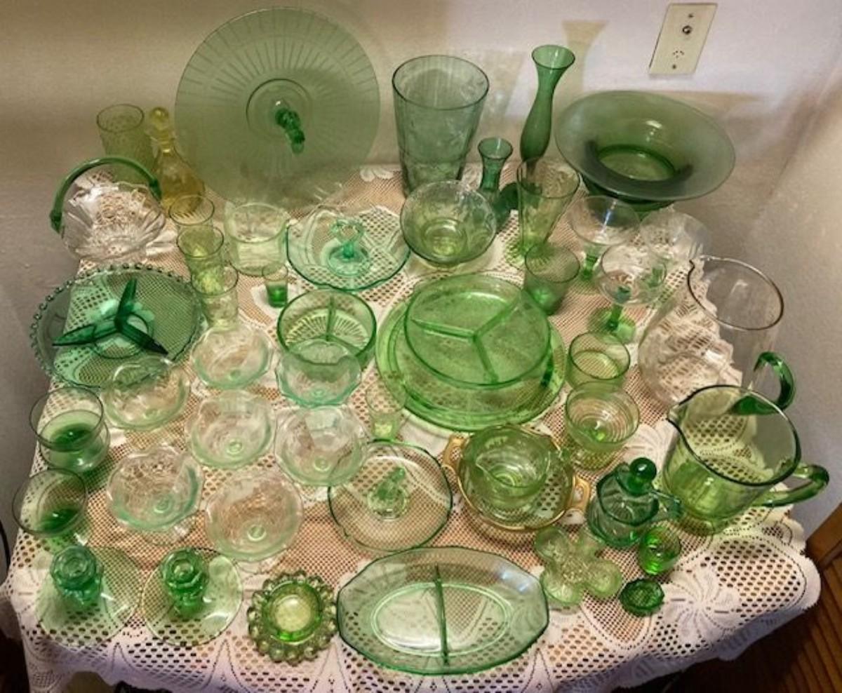 Large Lot Of Green Depression Glass And Similar Glassware | EstateSales.org