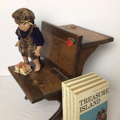 783 Vintage School Desk, Books & Doll