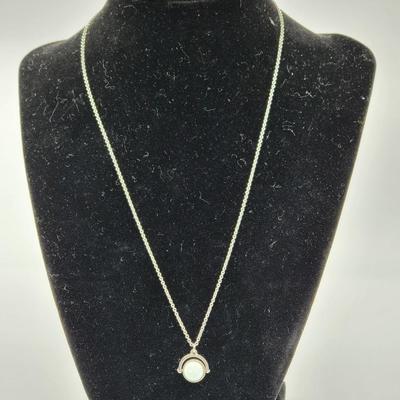 Sterling Silver 2 Sided Opal and Rhinestone Necklace