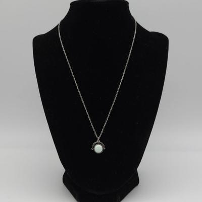 Sterling Silver 2 Sided Opal and Rhinestone Necklace