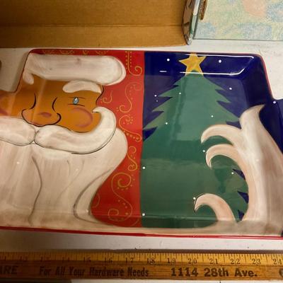 Ceramic Christmas Tray And Picture Painted Glass
