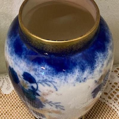 W&R Stoke On Trent Blue And Gold Footed Vase