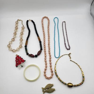 Vintage Costume Jewelry with Red Tree Pin