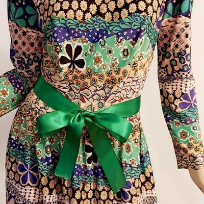 Vtg 1960s Montgomery Ward Maxi Paisley  dress Sash Belt