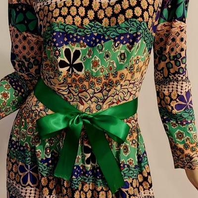 Vtg 1960s Montgomery Ward Maxi Paisley  dress Sash Belt