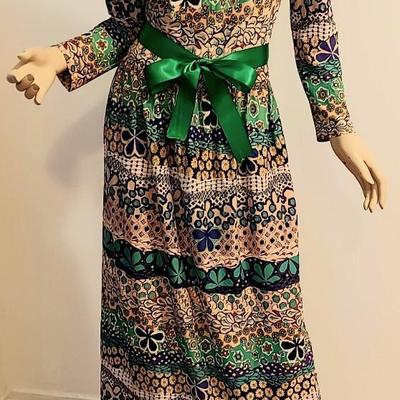 Vtg 1960s Montgomery Ward Maxi Paisley  dress Sash Belt