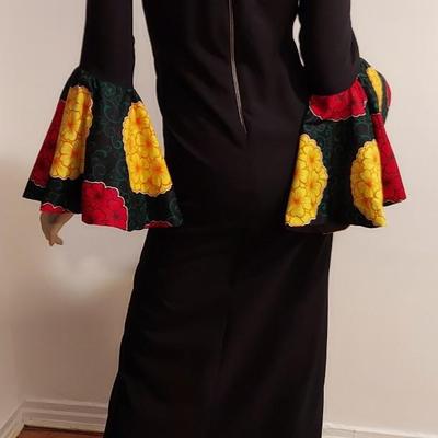 Vtg 70s Victor Costa OOAK Maxi dress Floral Chambray  AppliquÃ©s