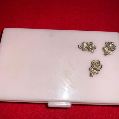 Old Jewelry Case With Roses And Diamonds Inlays