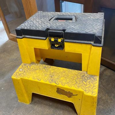 Two step Heavy Duty Yellow and Black Plastic Tool Box Step Stool with Lockable Lid