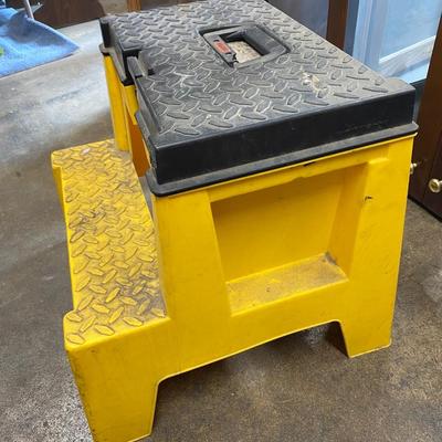 Two step Heavy Duty Yellow and Black Plastic Tool Box Step Stool with Lockable Lid