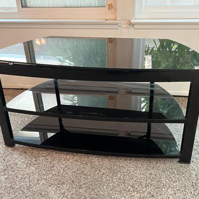 Modern Black Glass Shelf Media Table Stand