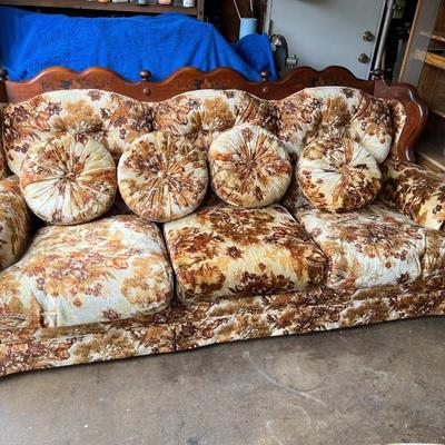 Vintage Retro Three Cushion Wood Framed Country Rustic Couch Sofa