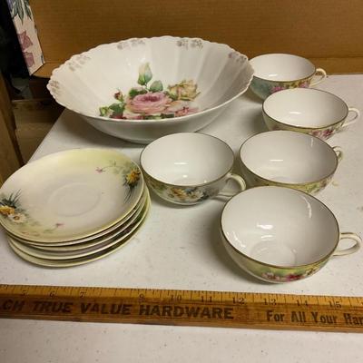 J.S. Germany Bowl And Hand Painted Cups Nippon Porcelain