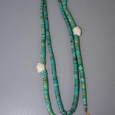 PAIR OF HEISHI TURQUOISE BEADED NECKLACES W/ SHELL